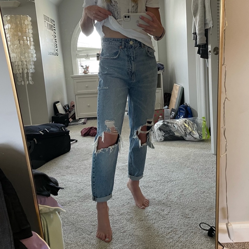 High Waisted Ripped Mom Jeans